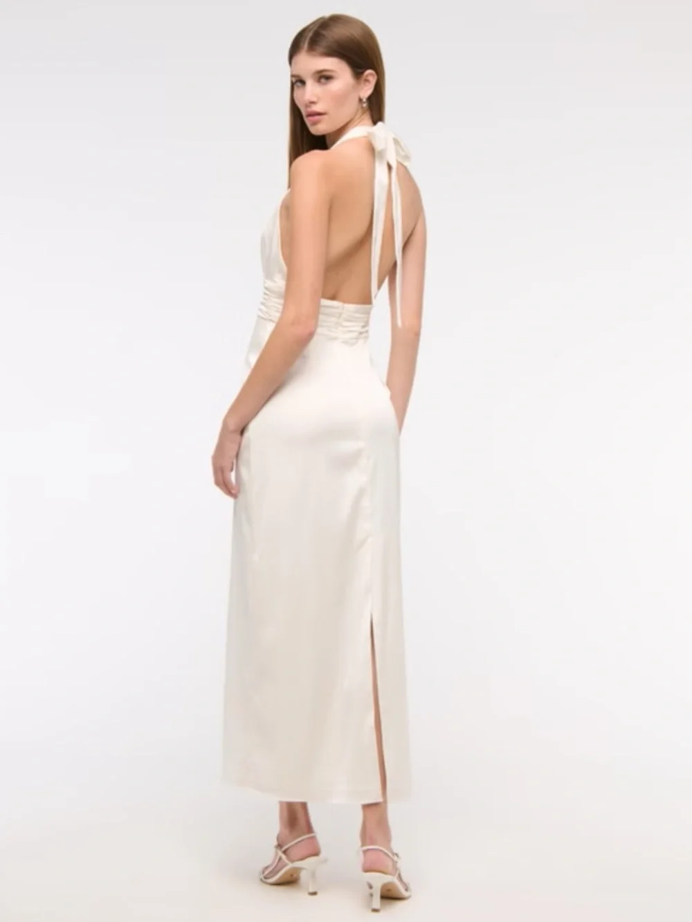 Abercrombie & Fitch Bridal Plunge Rosette Column Halter Maxi Dress